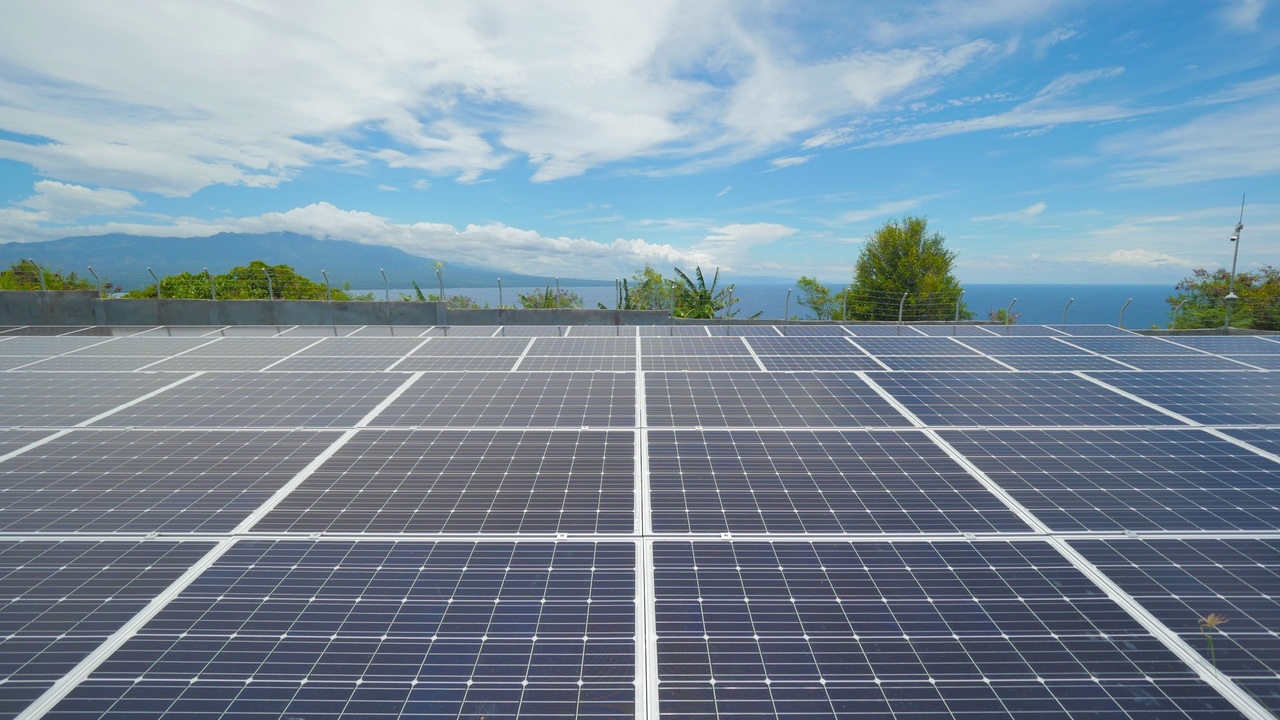 The blue sky over solar panels