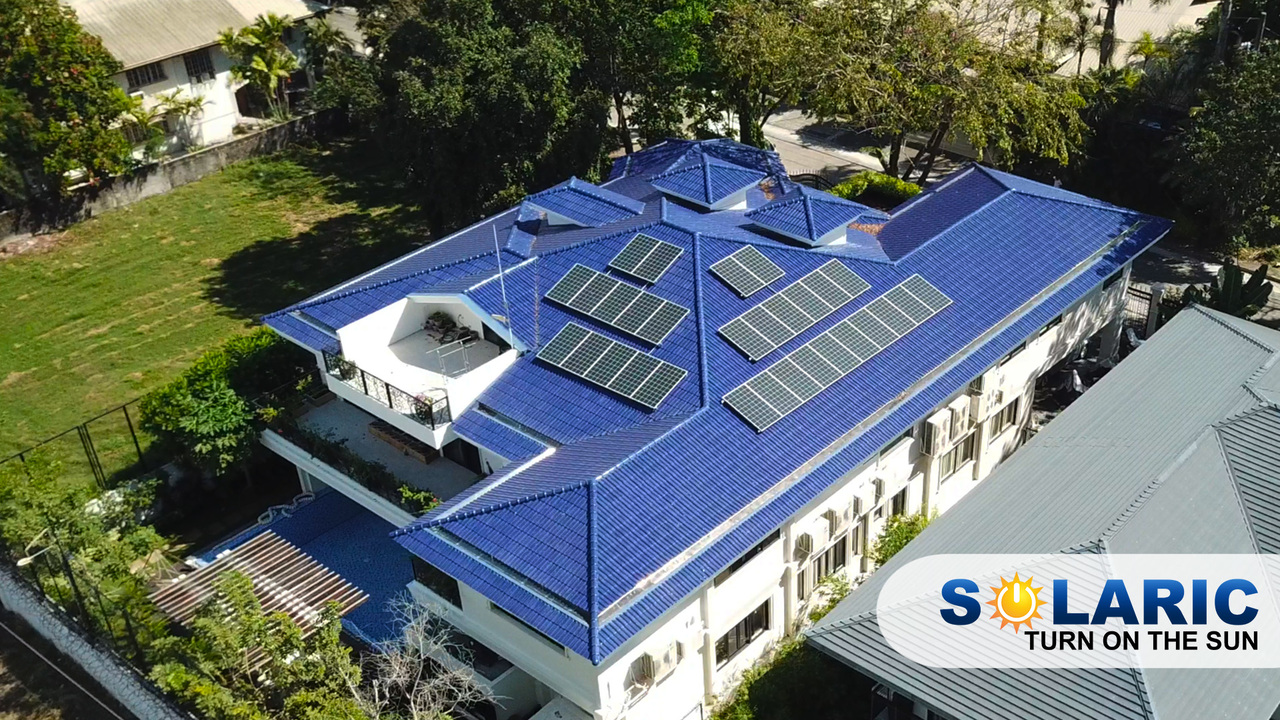A home's rooftop with solar panels