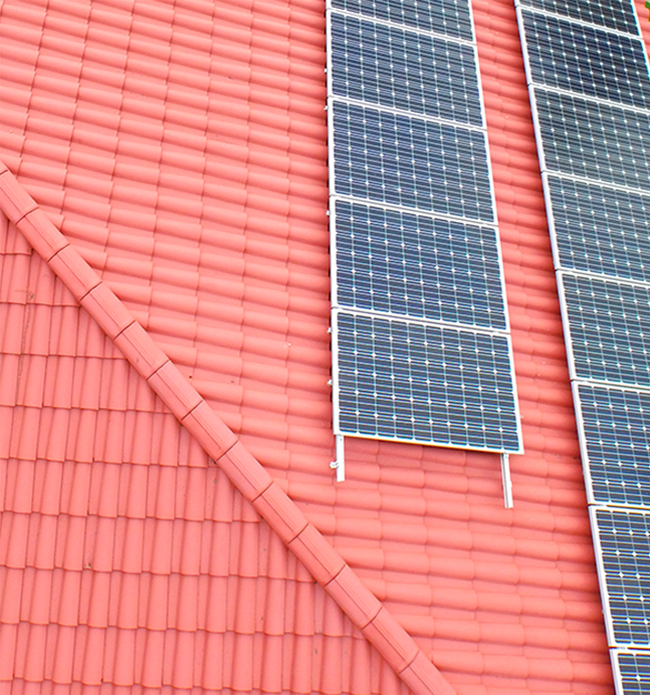 Solar panels attached to a roof