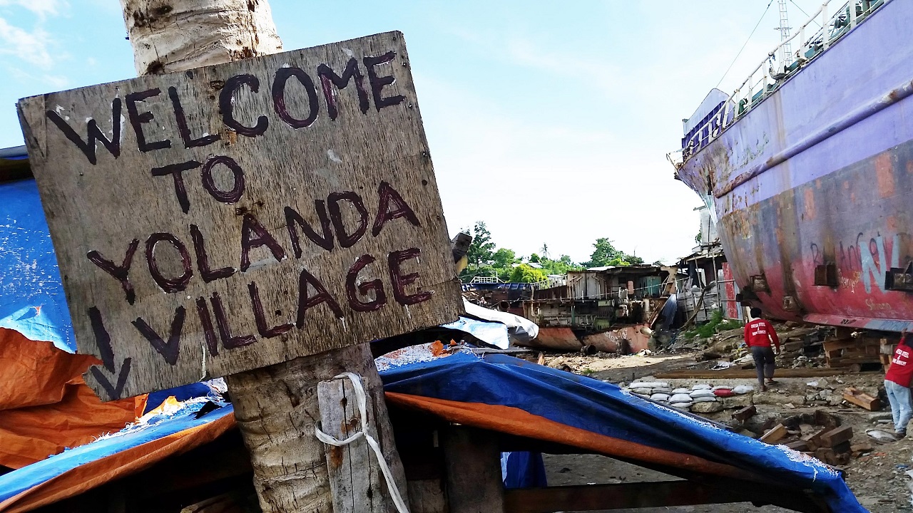 A sign welcoming you to the storm struck village of Yolanda in the Philippines