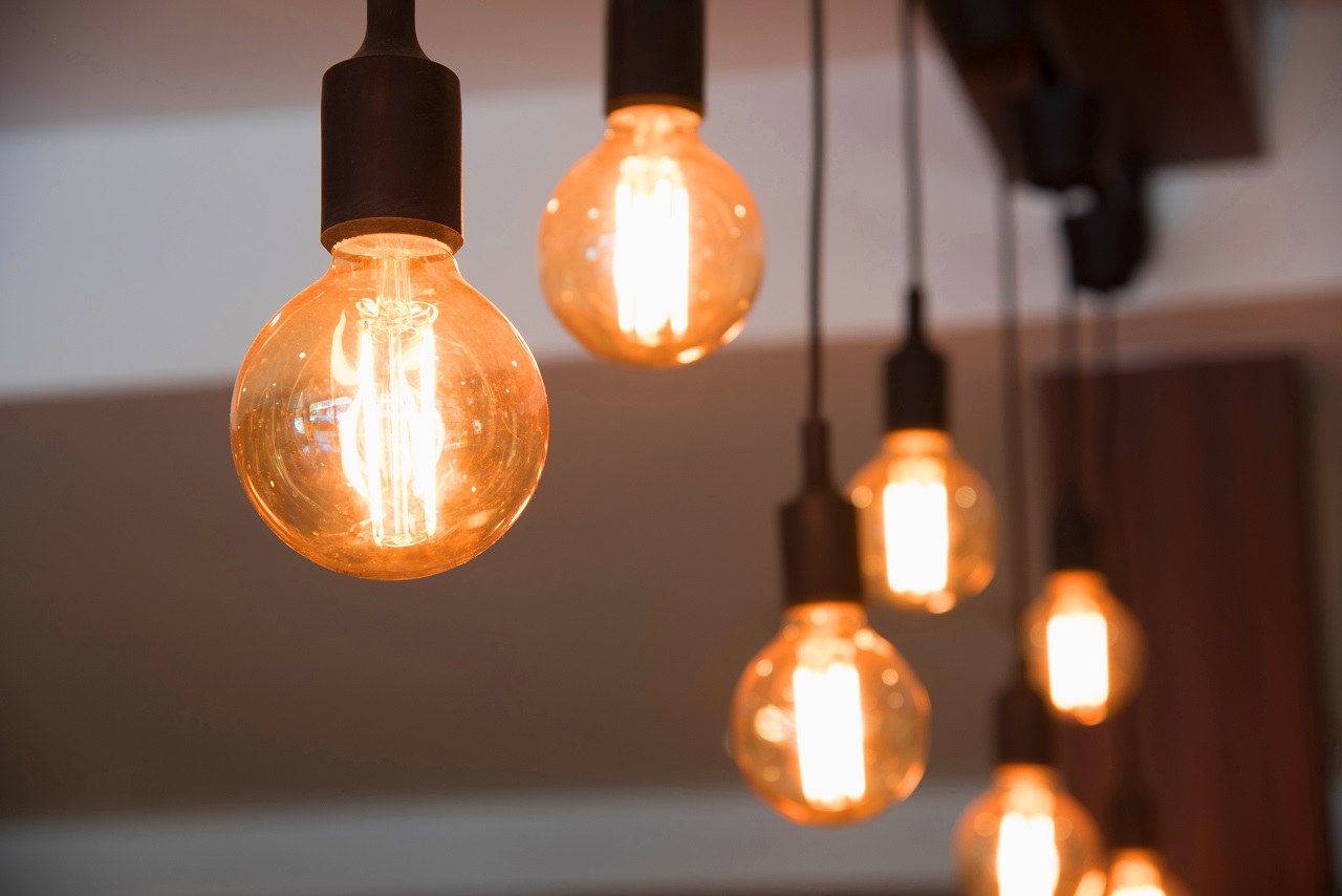 Close up of light bulbs turned on