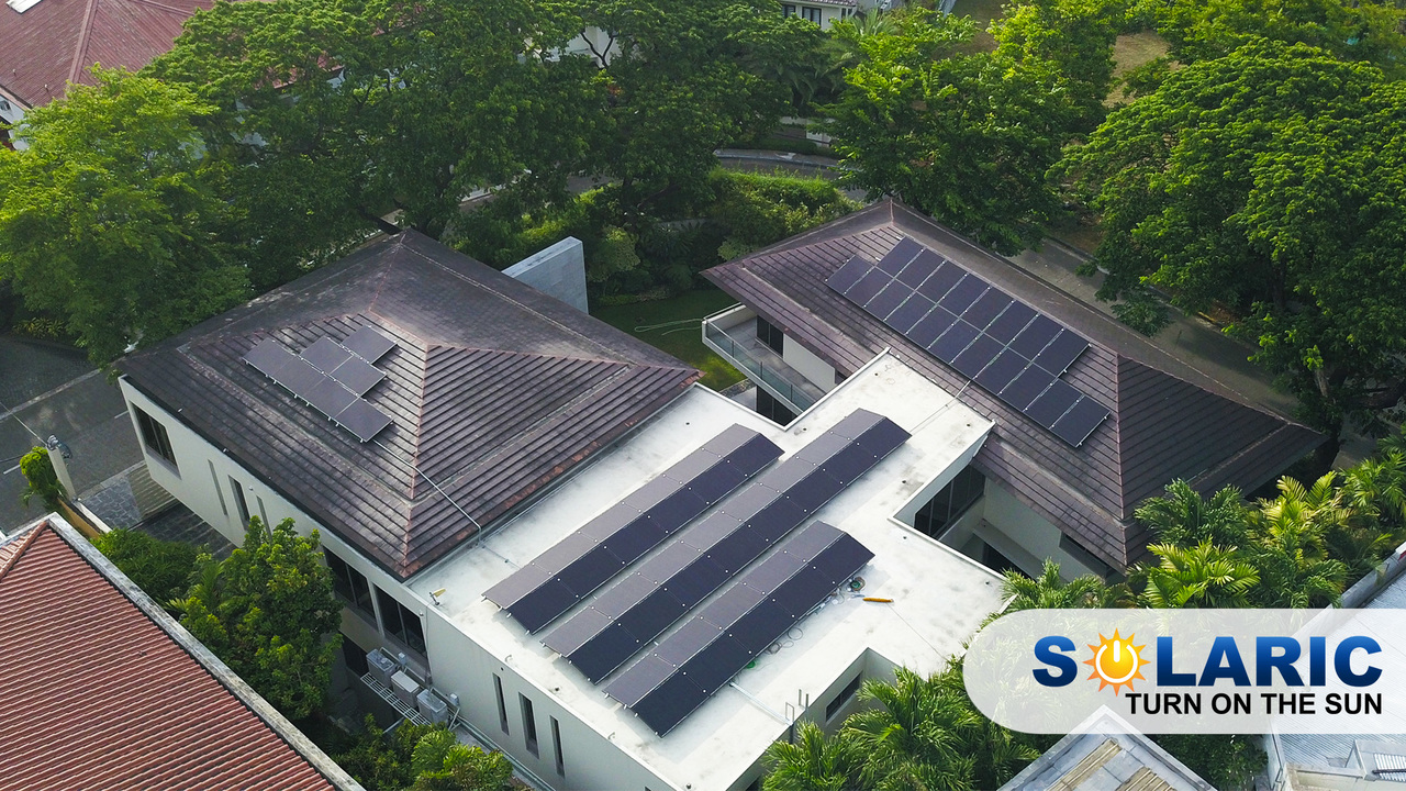 A large house with solar panels