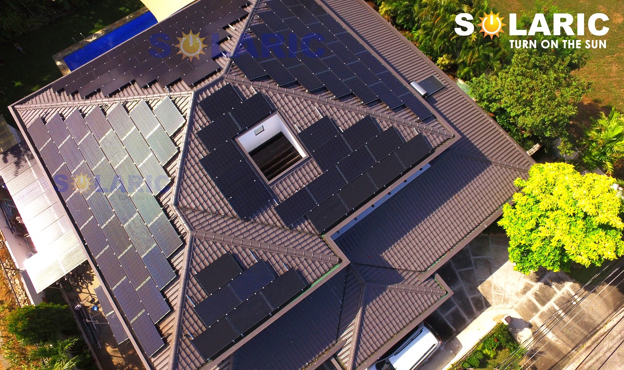 Top shot of a rooftop with solar panels