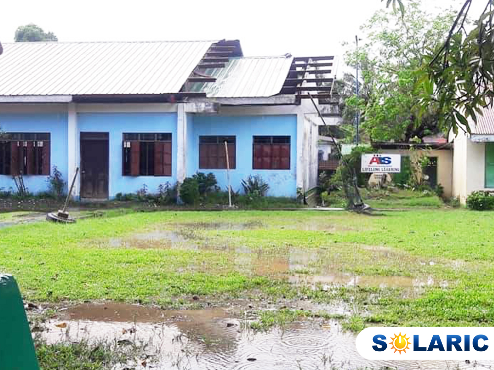 Aftermath of a typhoon on a school