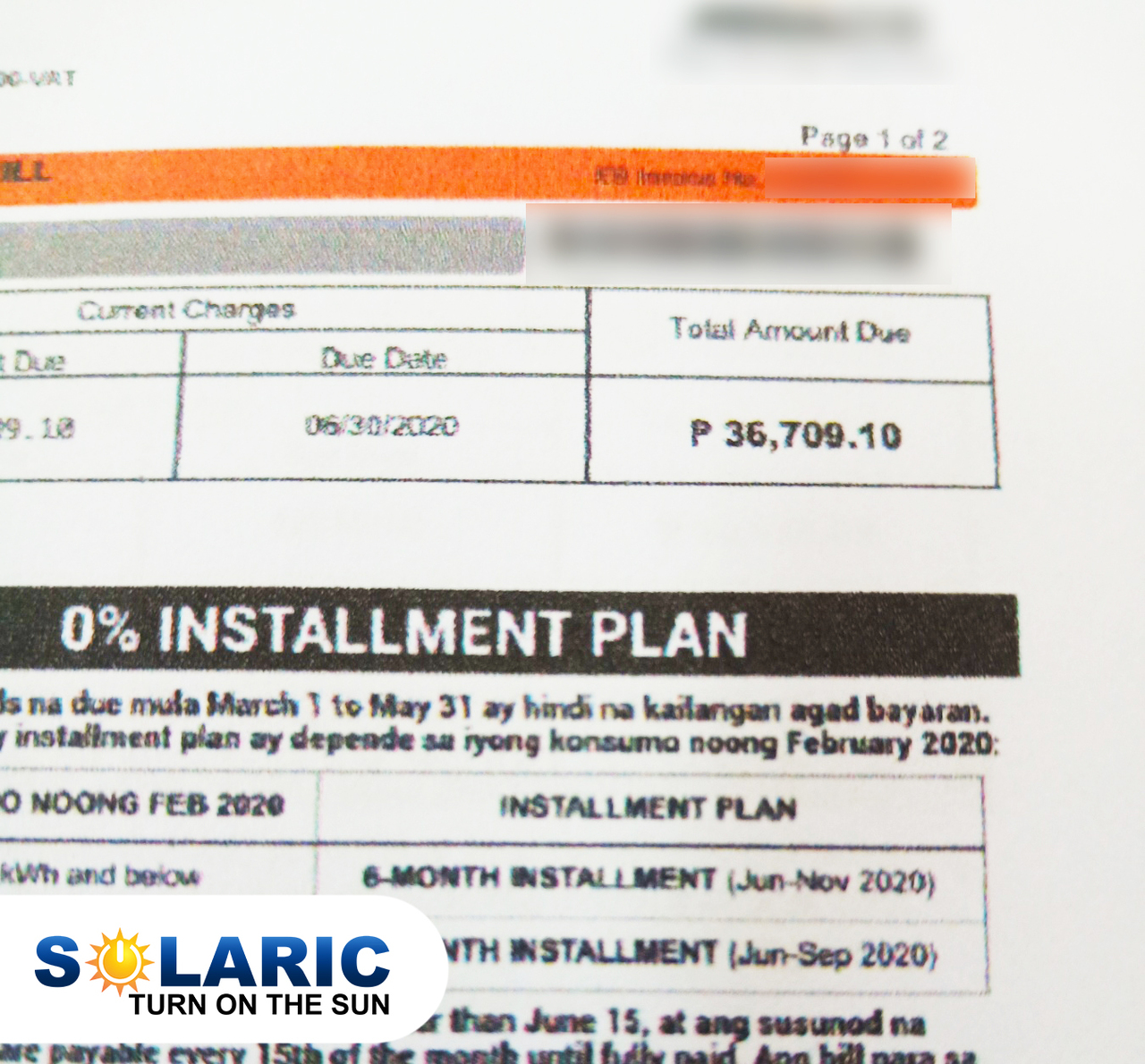 Electricity bill before solar grids were installed