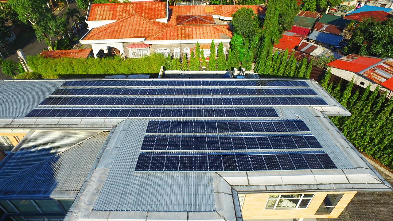 Solar panels on top of a roof