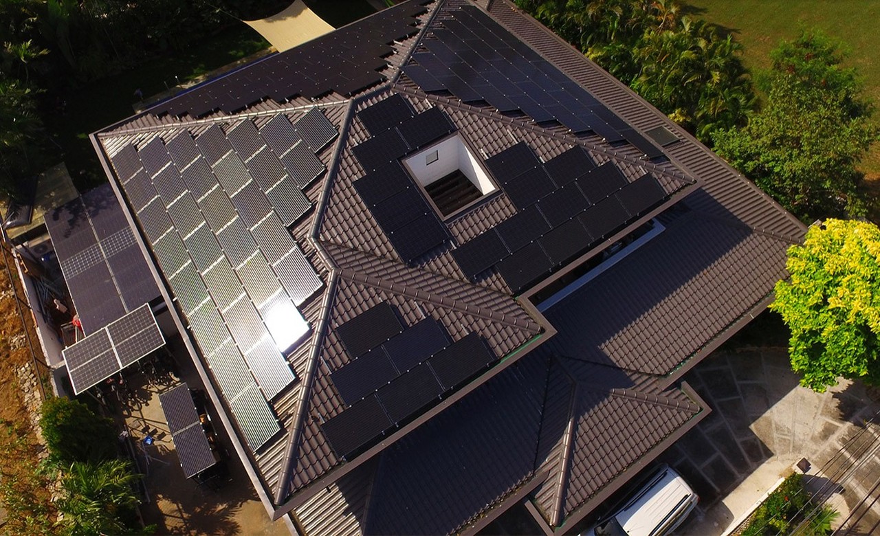 Top view of a home with solar systems