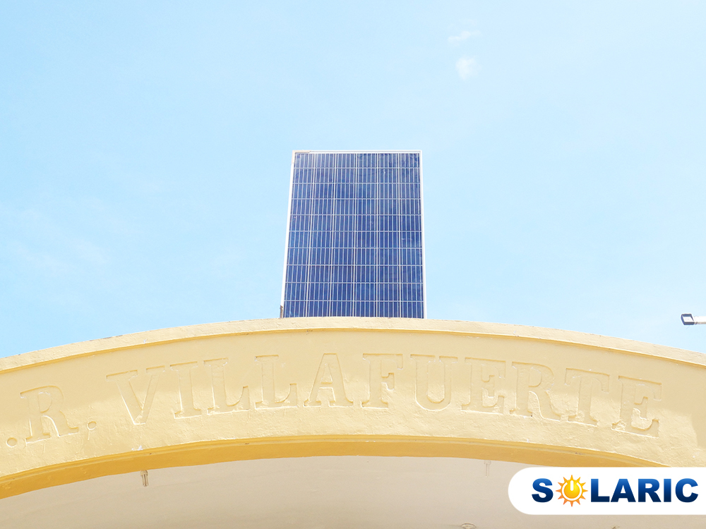 Solar panel on top of a school roof