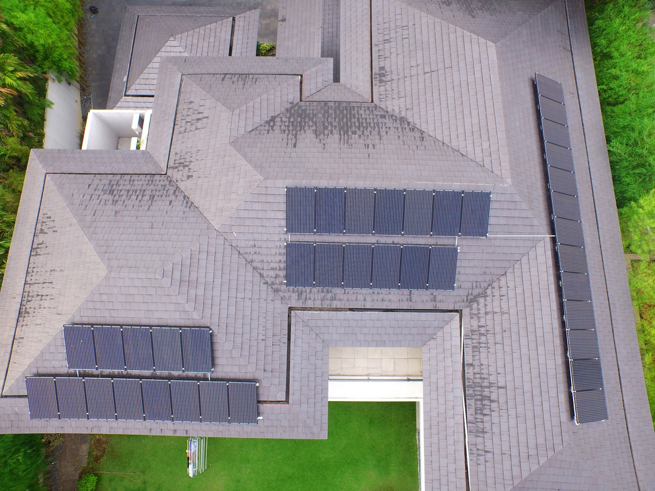 Top view of a home with solar panels
