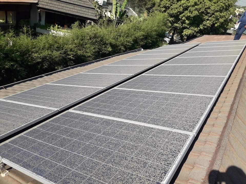 Accumulated dust and debris on a solar panel