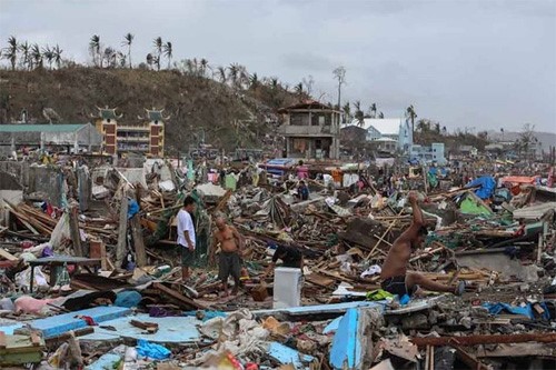 Homes left wrecked by the effects of Typhoon Yolanda in the Philippines