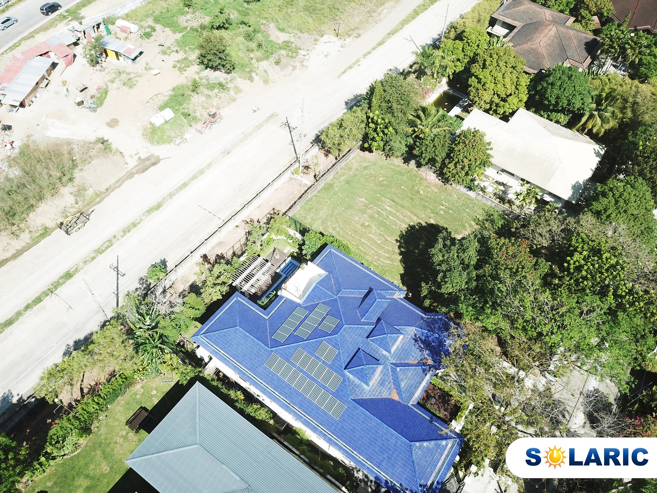 Top shot of a house in the Philippines with solar