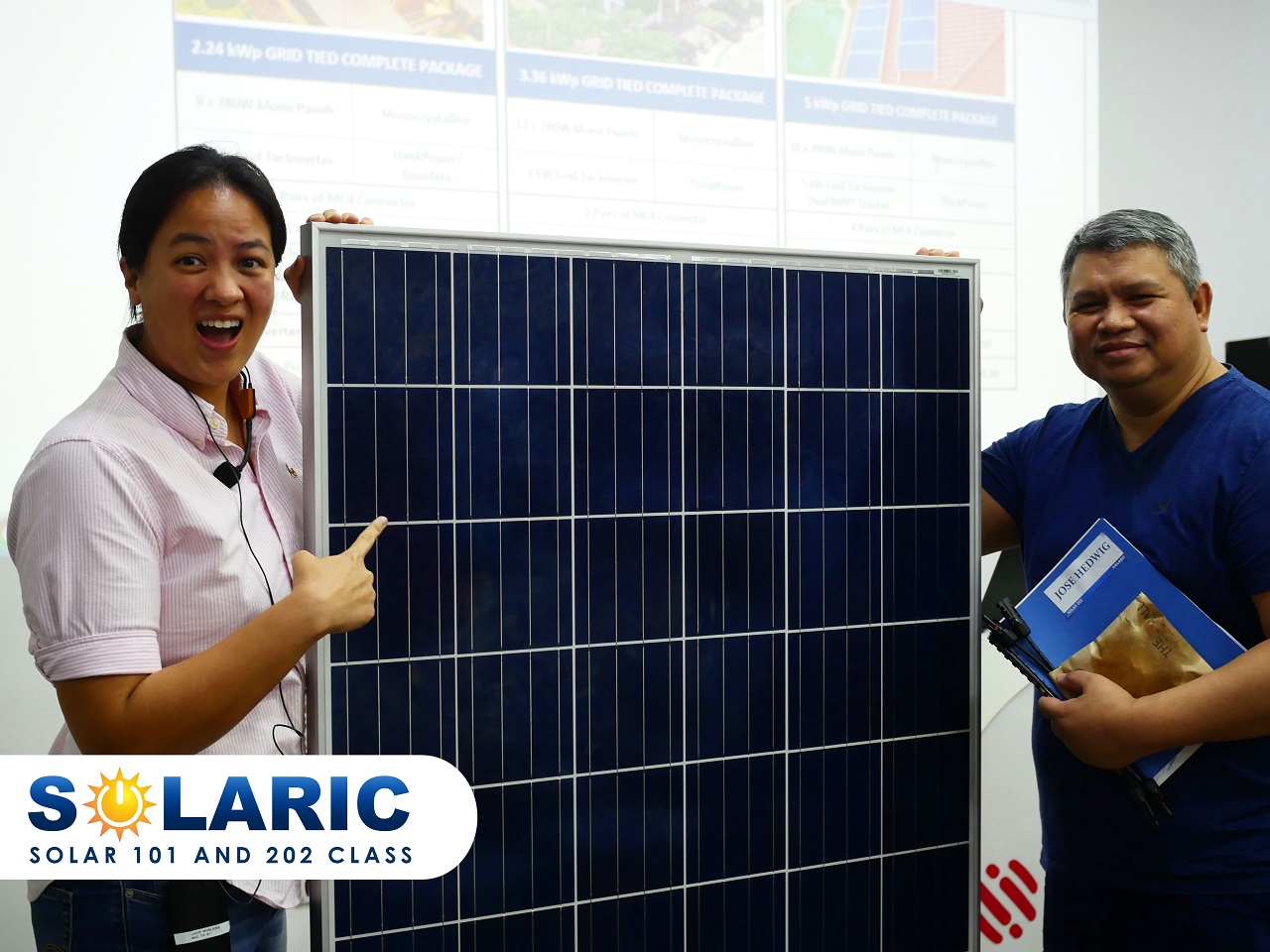 Two professionals at a solar class